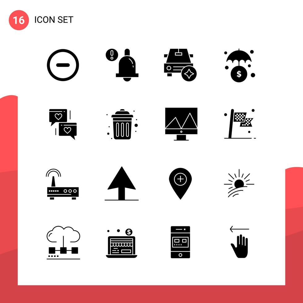 Pack of 16 Universal Glyph Icons for Print Media on White Background vector