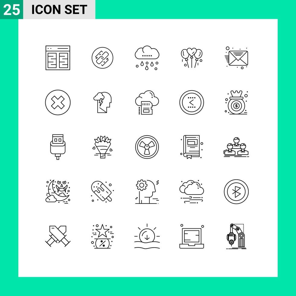 Set of 25 Modern UI Icons Symbols Signs for heart love connection bloone rainy Editable Vector Design Elements