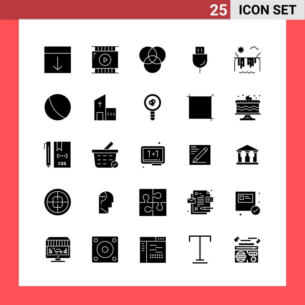 25 Icon Pack Solid Style Glyph Symbols on White Background Simple Signs for general designing vector