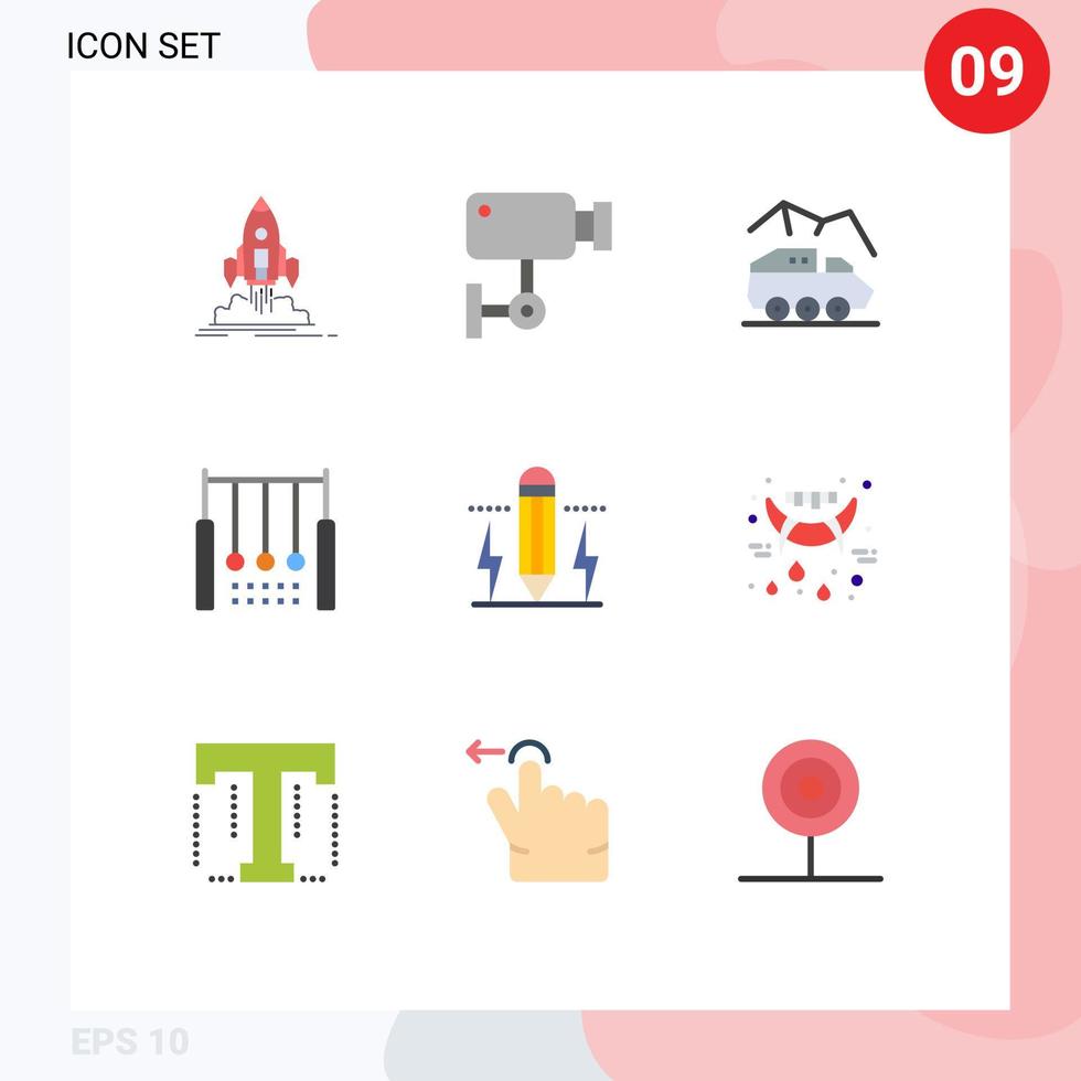 Editable Vector Line Pack of 9 Simple Flat Colors of hanging acrobatic surveillance transport rover Editable Vector Design Elements