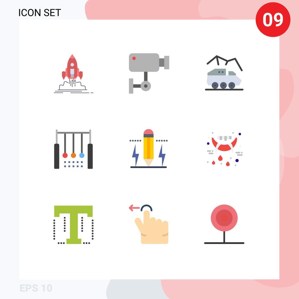 paquete de línea de vector editable de 9 colores planos simples de elementos de diseño de vector editables colgantes de transporte de vigilancia acrobático rover