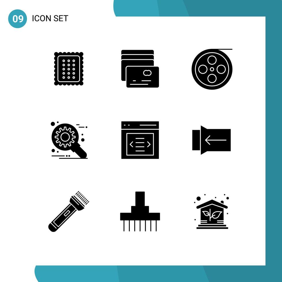 conjunto de pictogramas de 9 glifos sólidos simples de configuración de interfaz optimización de cámara personalizar elementos de diseño vectorial editables vector