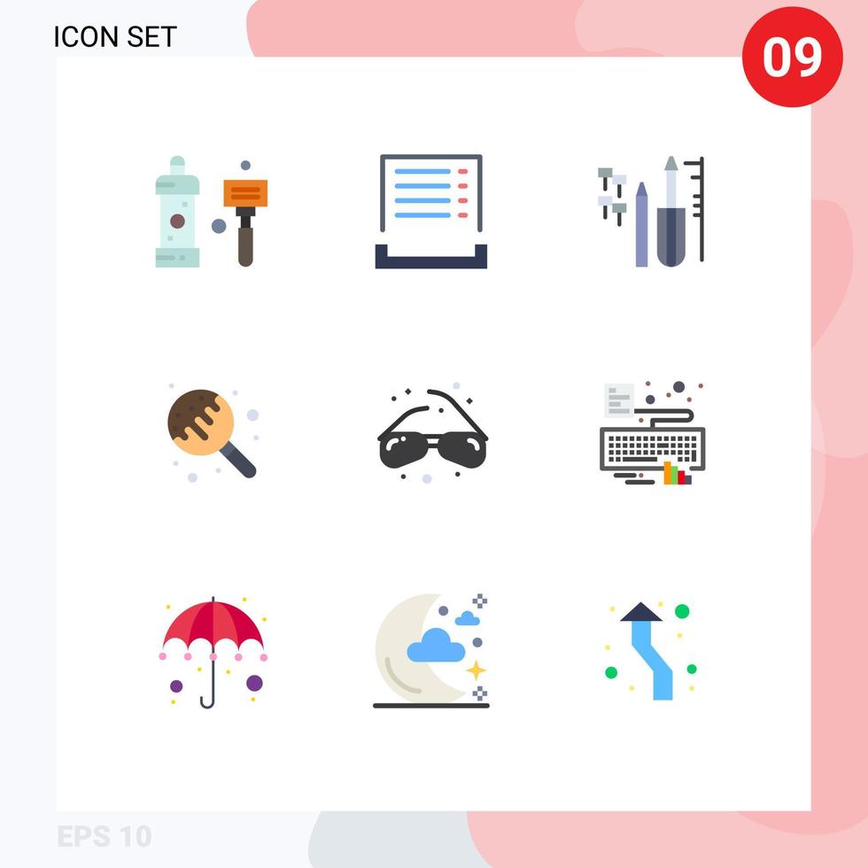 Set of 9 Modern UI Icons Symbols Signs for glasses sugar receipt lollipop equipment Editable Vector Design Elements
