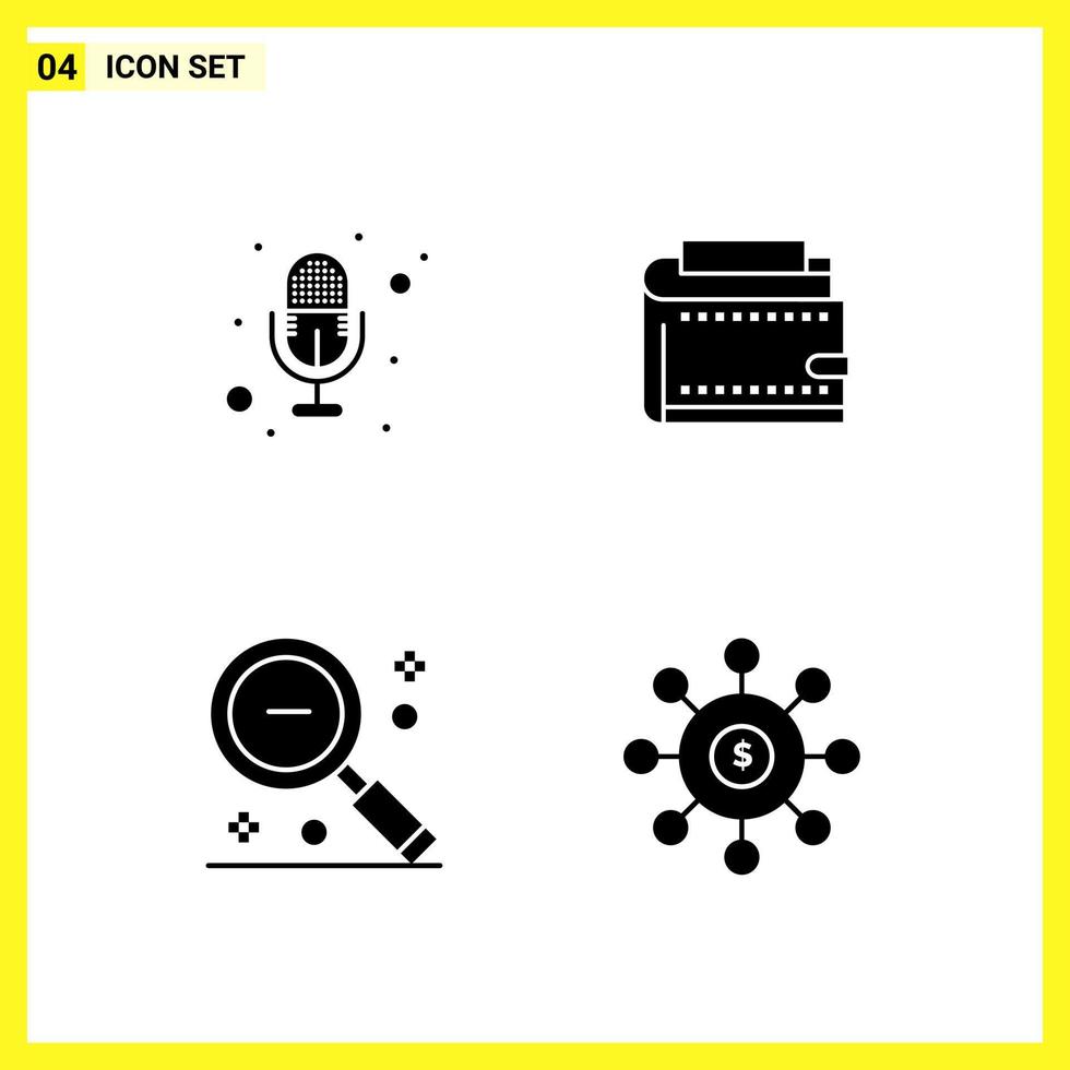 4 Icon Set Simple Solid Symbols Glyph Sign on White Background for Website Design Mobile Applications and Print Media vector