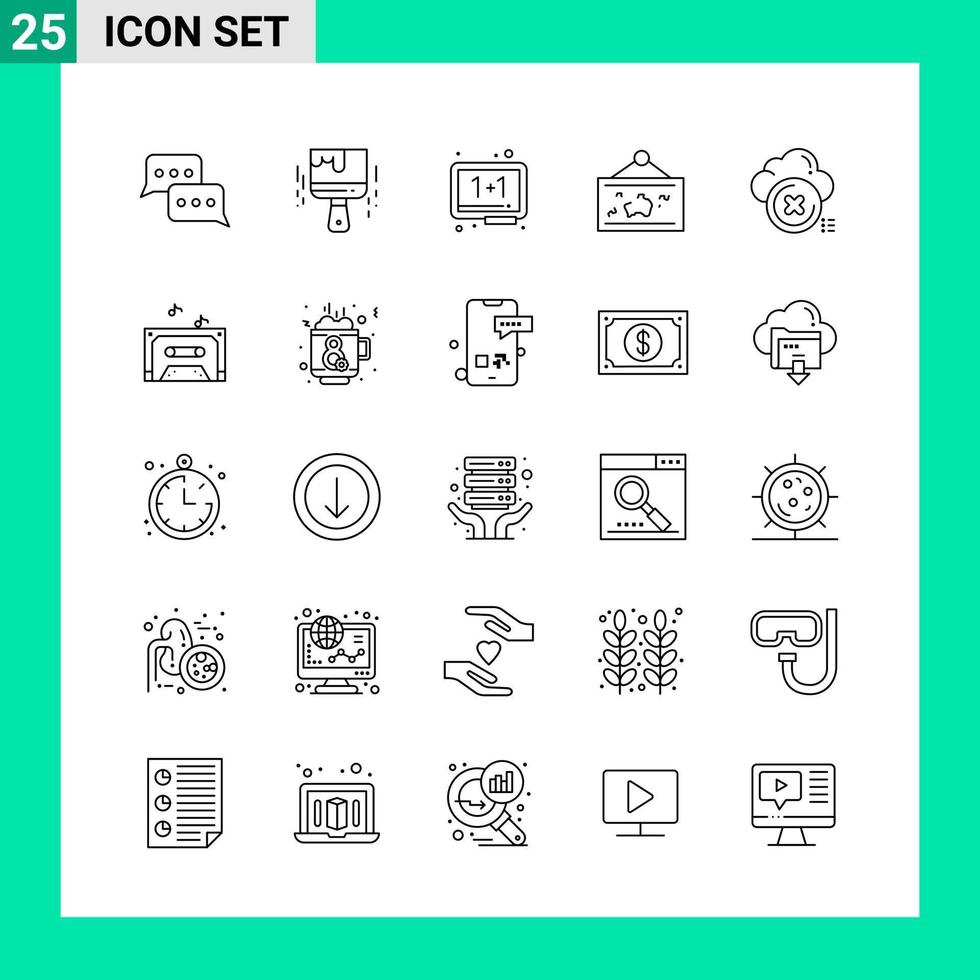 paquete de 25 iconos de estilo de línea establece símbolos de esquema para imprimir signos creativos aislados en fondo blanco vector
