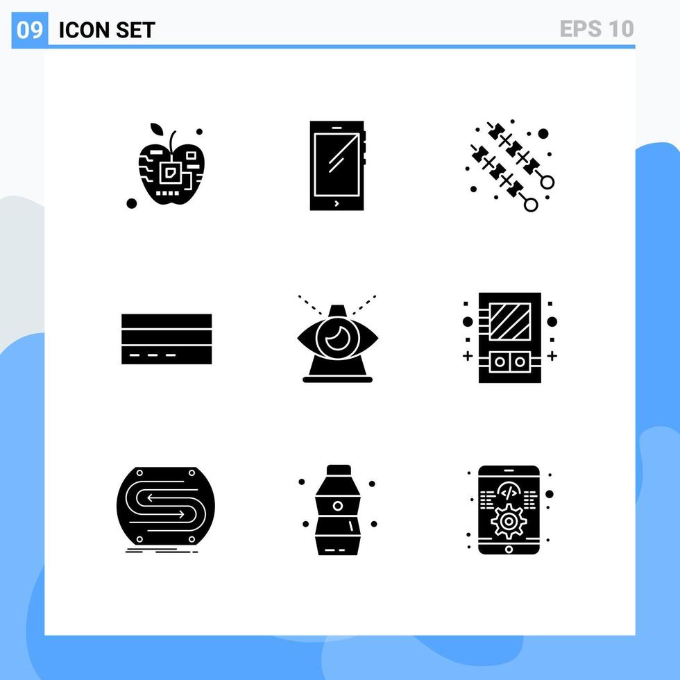 Universal Icon Symbols Group of 9 Modern Solid Glyphs of interface credit android card kebab Editable Vector Design Elements