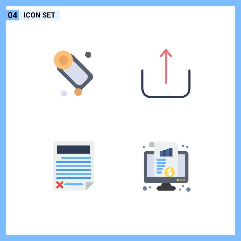 Modern Set of 4 Flat Icons Pictograph of bathroom document soap upload report Editable Vector Design Elements