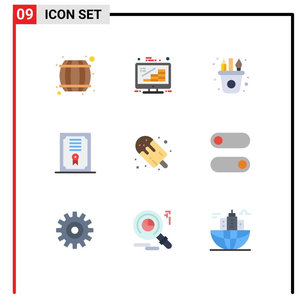 Paquete de 9 colores planos de interfaz de usuario de signos y símbolos modernos de elementos de diseño vectorial editables de grado de gestión de diploma de postre vector