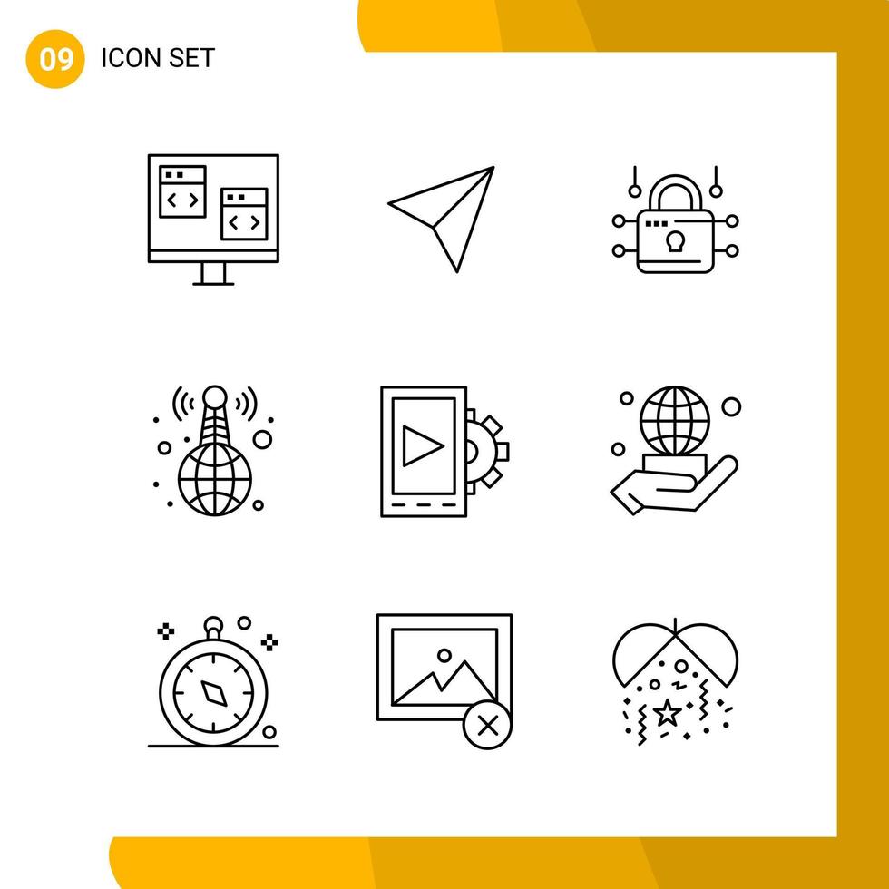 9 Icon Set Line Style Icon Pack Outline Symbols isolated on White Backgound for Responsive Website Designing vector