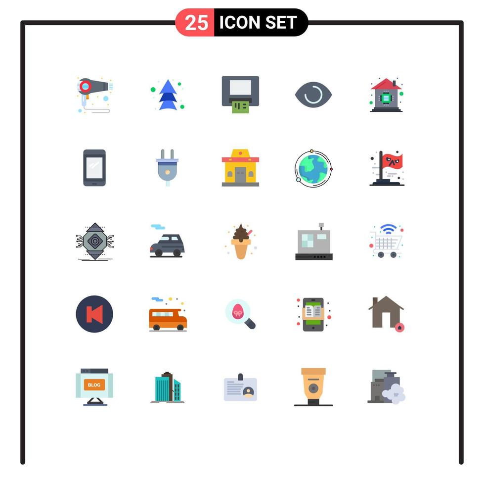 25 Thematic Vector Flat Colors and Editable Symbols of house chip atm vision face Editable Vector Design Elements