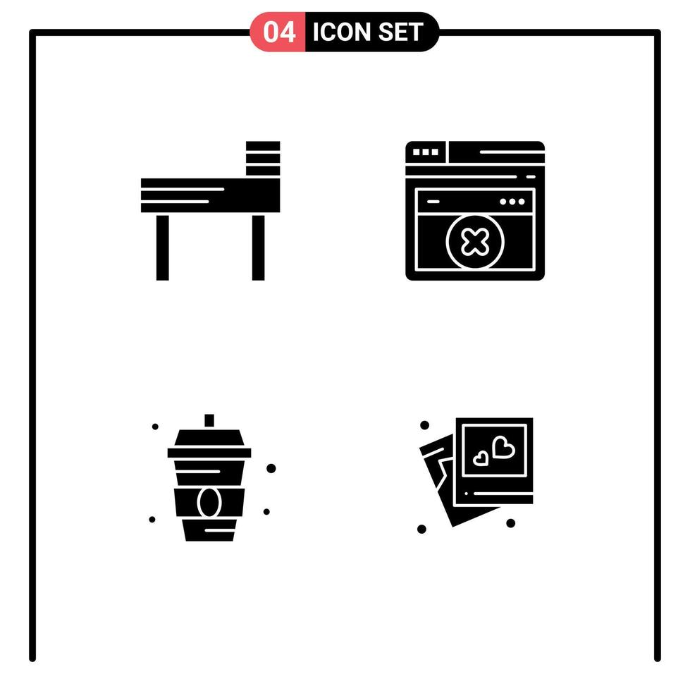 4 Thematic Vector Solid Glyphs and Editable Symbols of chair water web page drink love Editable Vector Design Elements