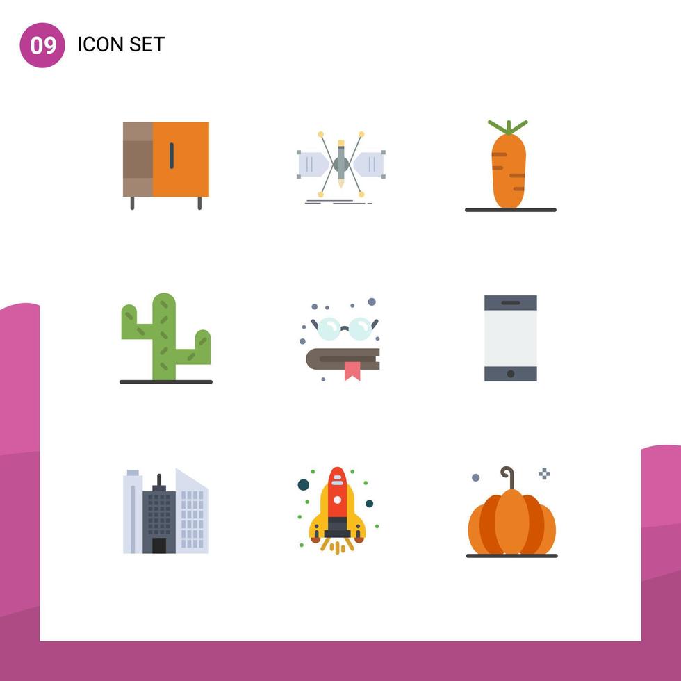 User Interface Pack of 9 Basic Flat Colors of device education structure book cactus Editable Vector Design Elements