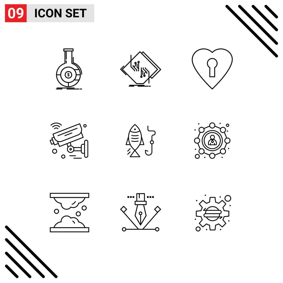 Modern Set of 9 Outlines Pictograph of wifi iot network internet of things private Editable Vector Design Elements