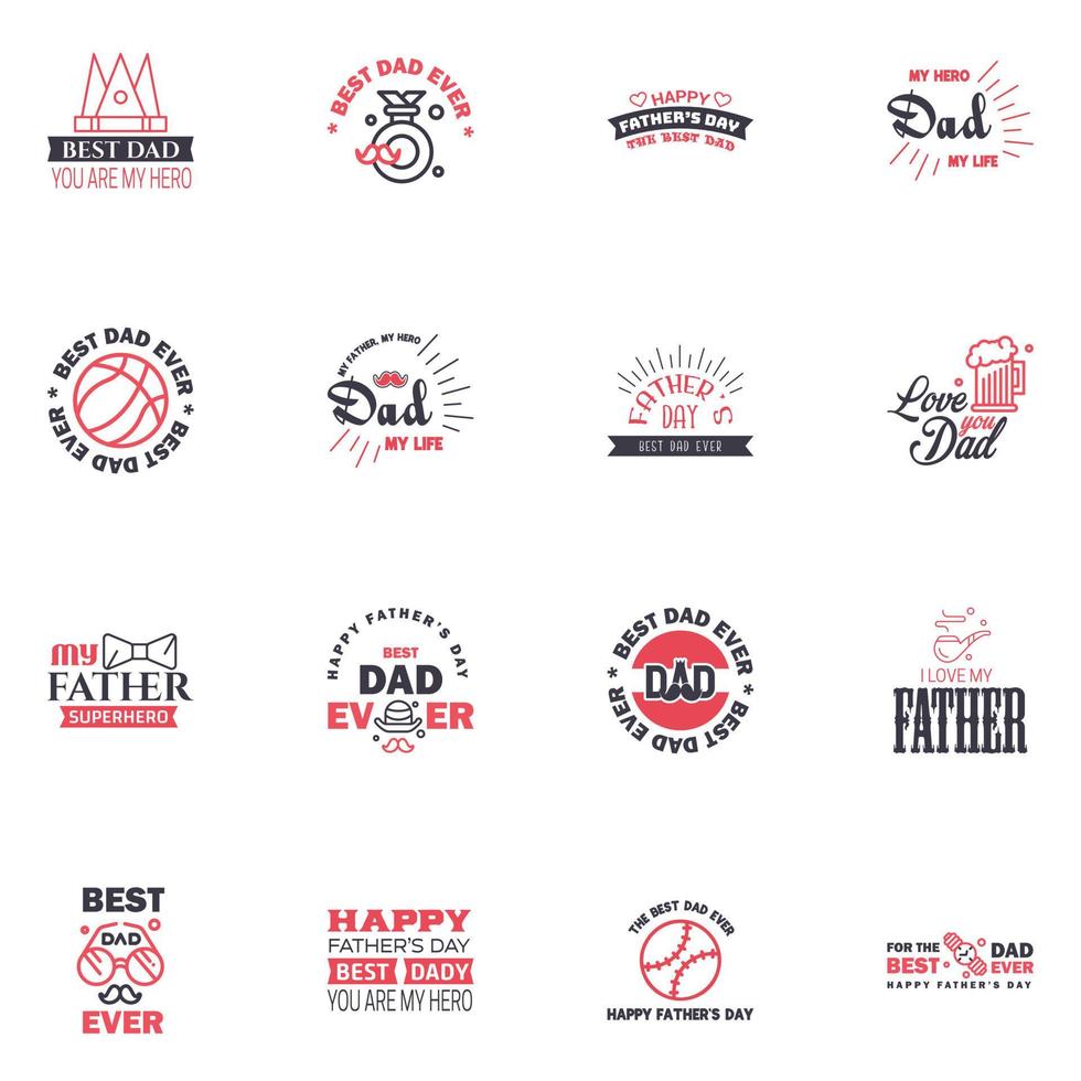 Set of fathers day 16 Black and Pink design elements Editable Vector Design Elements