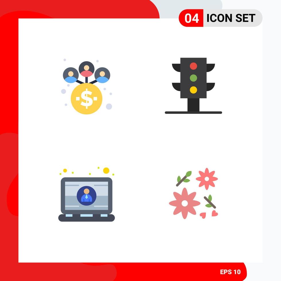 Universal Icon Symbols Group of 4 Modern Flat Icons of business laptop lights computer bouquet Editable Vector Design Elements