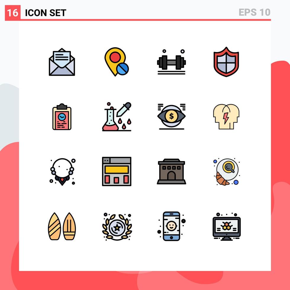 Set of 16 Modern UI Icons Symbols Signs for clipboard firewall medical antivirus gym Editable Creative Vector Design Elements