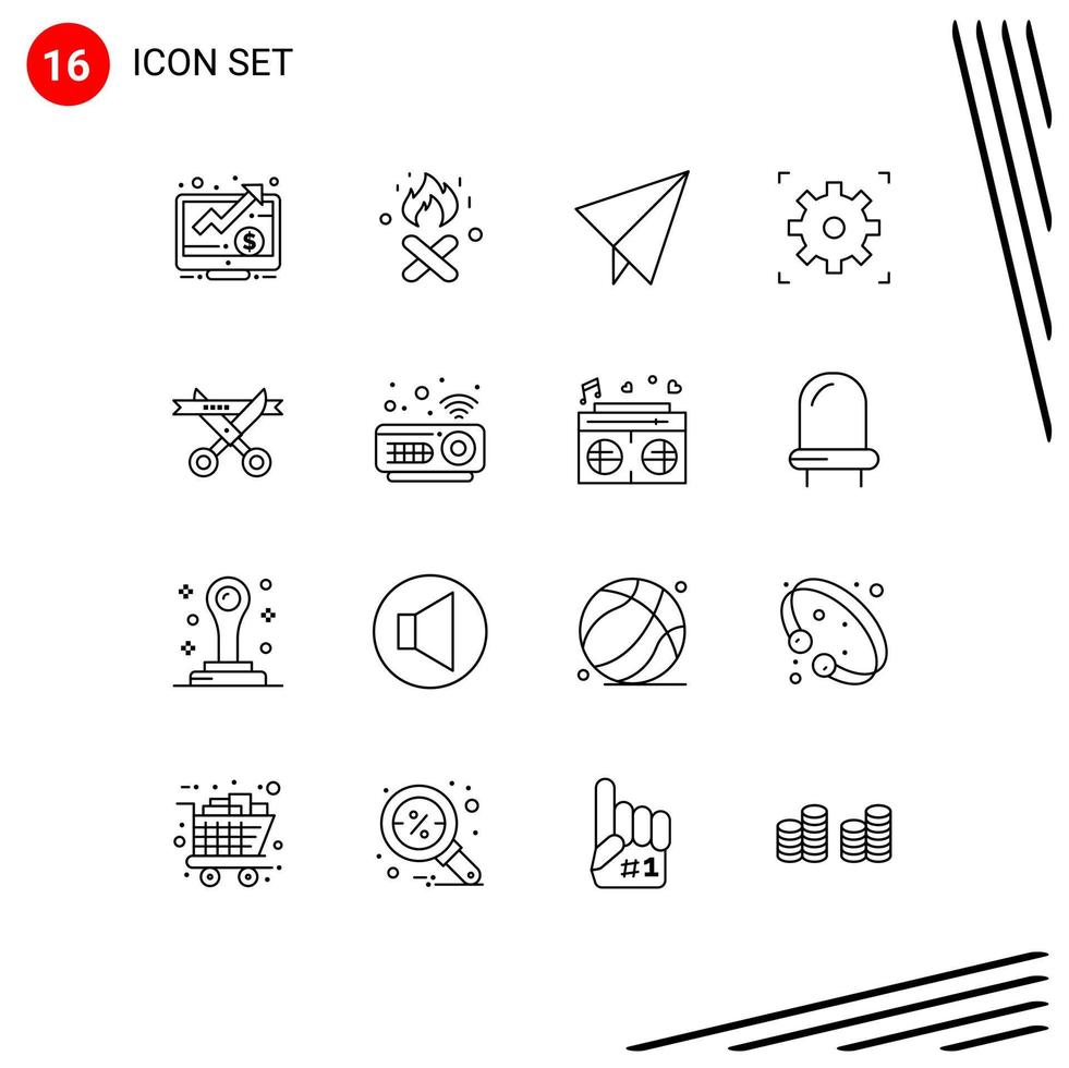 16 User Interface Outline Pack of modern Signs and Symbols of hardware opening plane modern business Editable Vector Design Elements