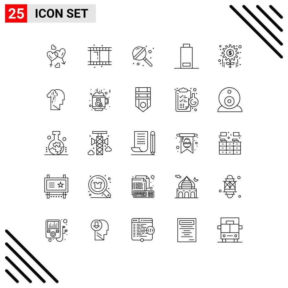 conjunto de 25 líneas vectoriales en cuadrícula para elementos de diseño vectorial editables de batería de advertencia de dulces de dinero de proyecto vector