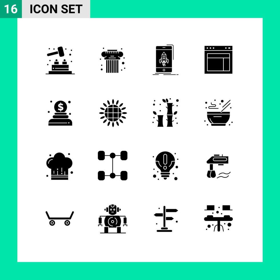 Group of 16 Modern Solid Glyphs Set for charity web gaming site design Editable Vector Design Elements