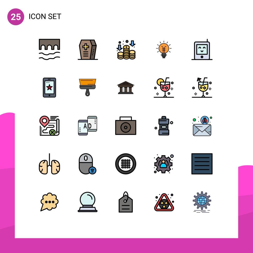 Filled line Flat Color Pack of 25 Universal Symbols of baby lamp finance idea bulb Editable Vector Design Elements