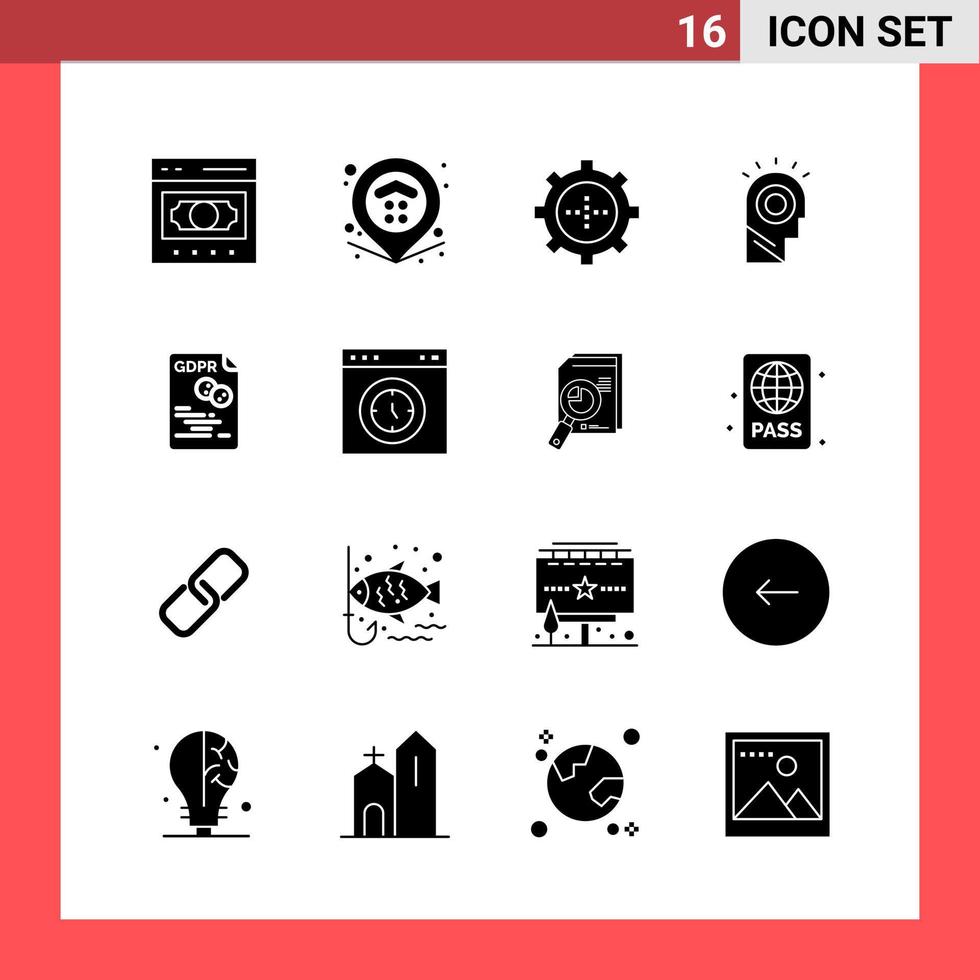 16 Icon Pack Solid Style Glyph Symbols on White Background Simple Signs for general designing vector