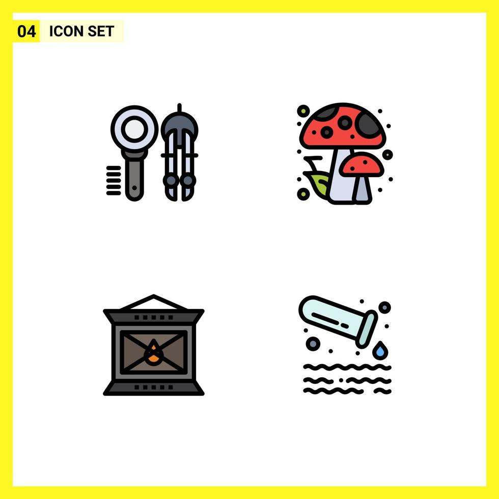 Universal Icon Symbols Group of 4 Modern Filledline Flat Colors of search lamp tool forest thanksgiving Editable Vector Design Elements