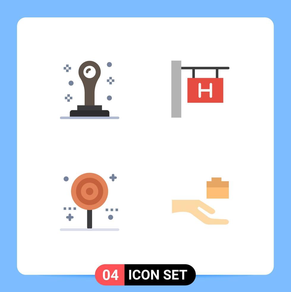 4 Flat Icon concept for Websites Mobile and Apps office lollipop hotel sign candy folder Editable Vector Design Elements