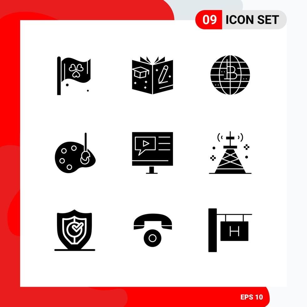 Set of 9 Modern UI Icons Symbols Signs for multimedia education blockchain edit draw Editable Vector Design Elements