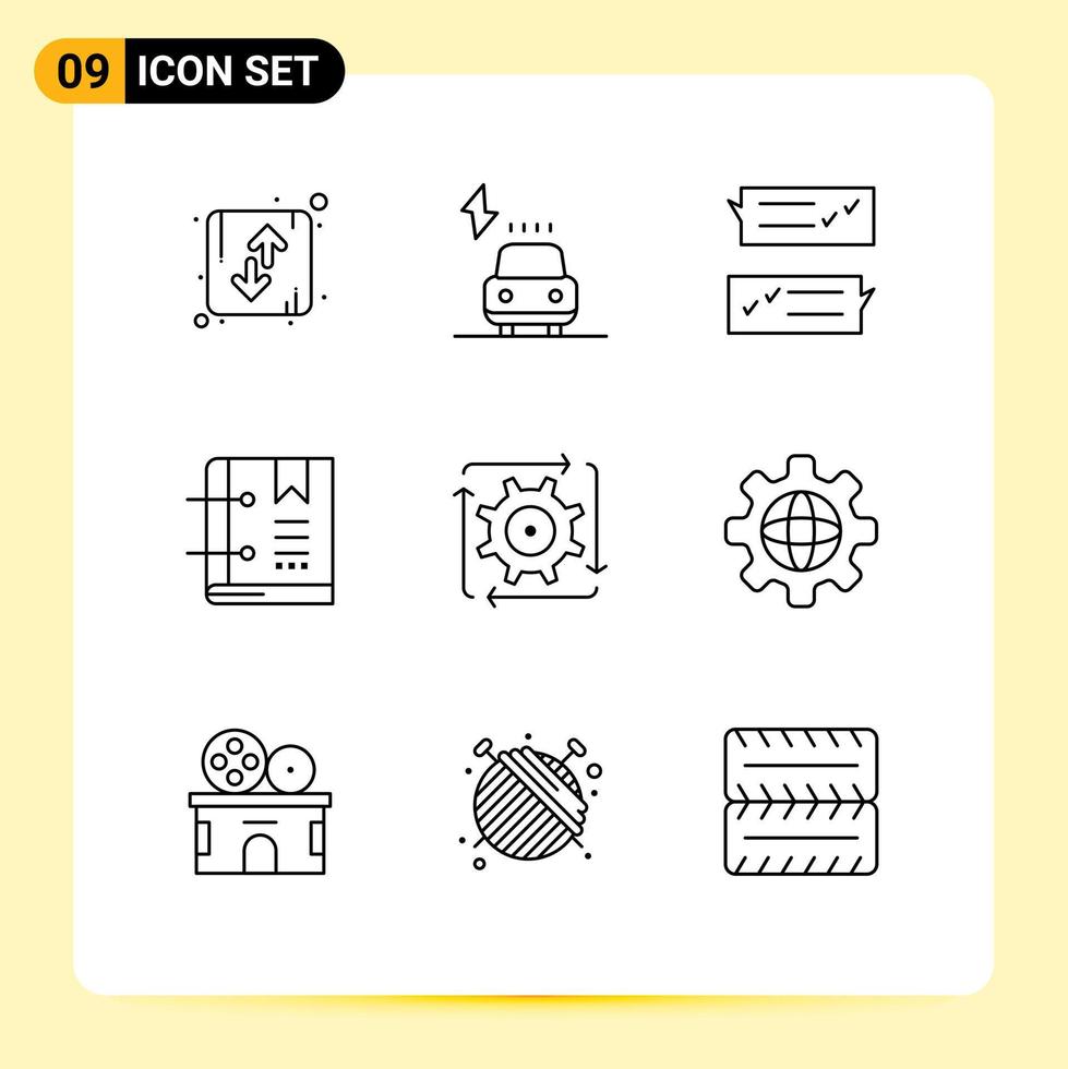 Set of 9 Vector Outlines on Grid for marker bookmark power book speech bubble Editable Vector Design Elements