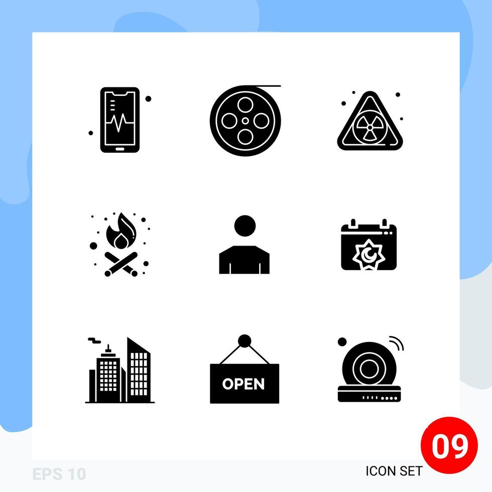 9 Thematic Vector Solid Glyphs and Editable Symbols of calendar people pollution male party time Editable Vector Design Elements