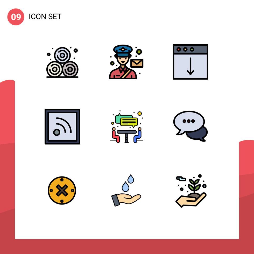 conjunto de 9 iconos de interfaz de usuario modernos signos de símbolos para la aplicación de entrevista de trabajo en equipo rss feed elementos de diseño vectorial editables vector