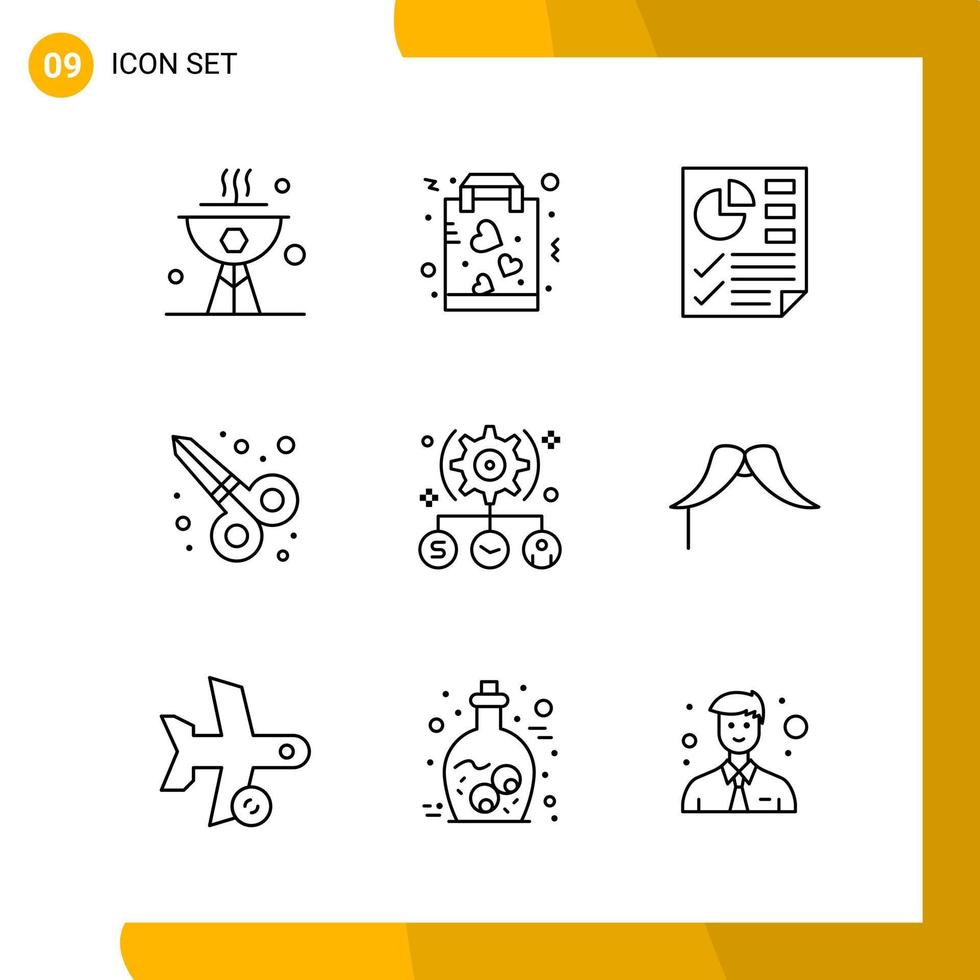 9 Icon Set Line Style Icon Pack Outline Symbols isolated on White Backgound for Responsive Website Designing vector