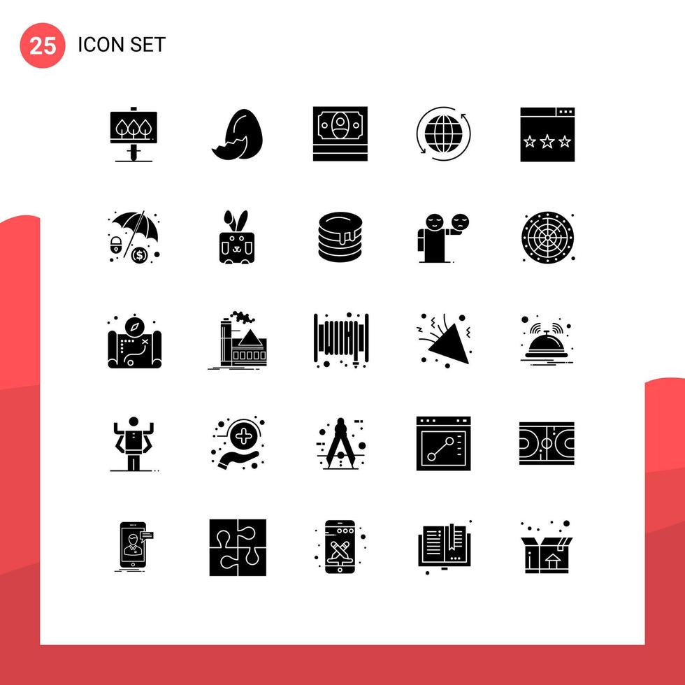 conjunto de pictogramas de 25 glifos sólidos simples de motor de optimización finanzas flecha internet elementos de diseño vectorial editables vector