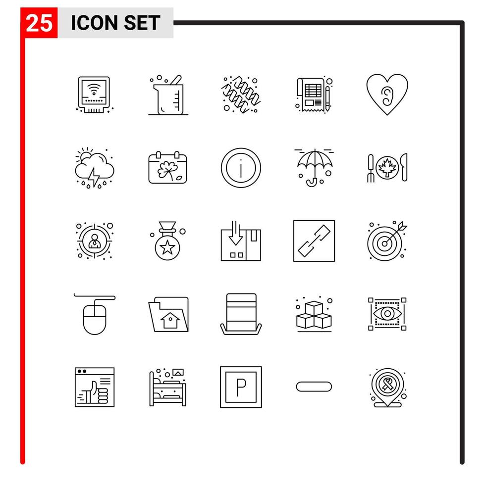 25 Thematic Vector Lines and Editable Symbols of ear sheet diet payment accounting Editable Vector Design Elements