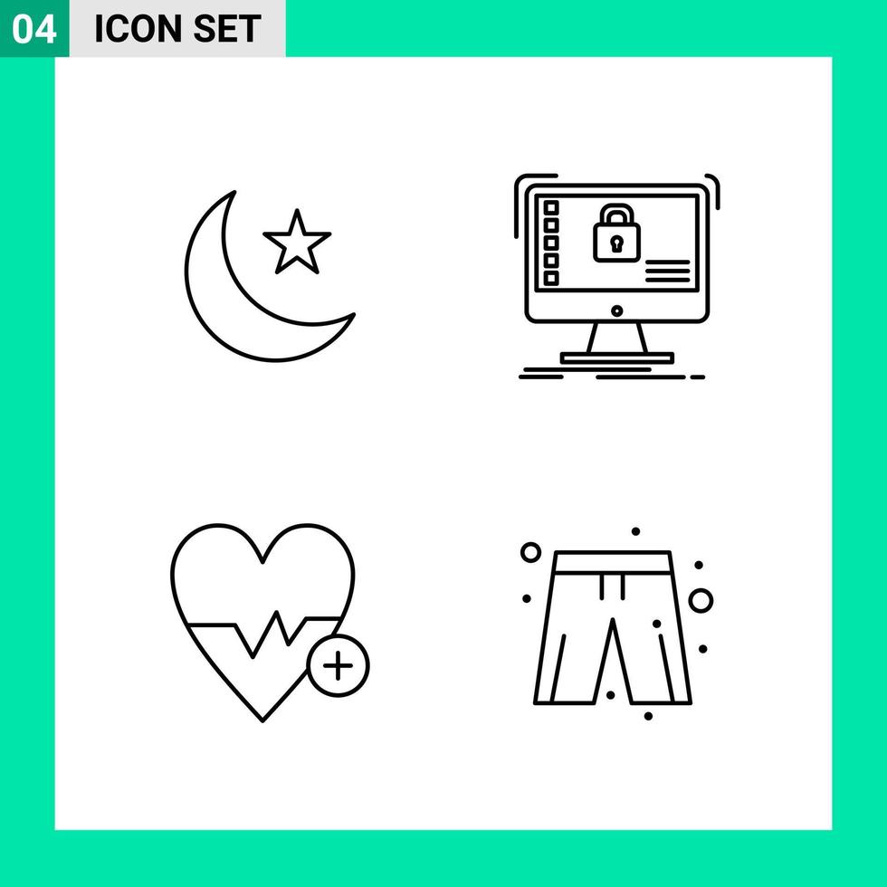 paquete de 4 iconos de estilo de línea establece símbolos de esquema para imprimir signos creativos aislados en fondo blanco 4 conjunto de iconos vector