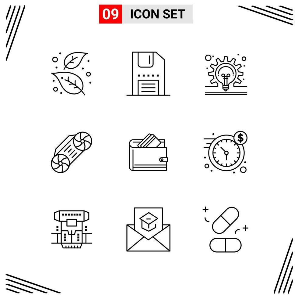 9 iconos estilo de línea cuadrícula basada en símbolos de contorno creativo para el diseño de sitios web signos de icono de línea simple aislados en fondo blanco 9 conjunto de iconos vector