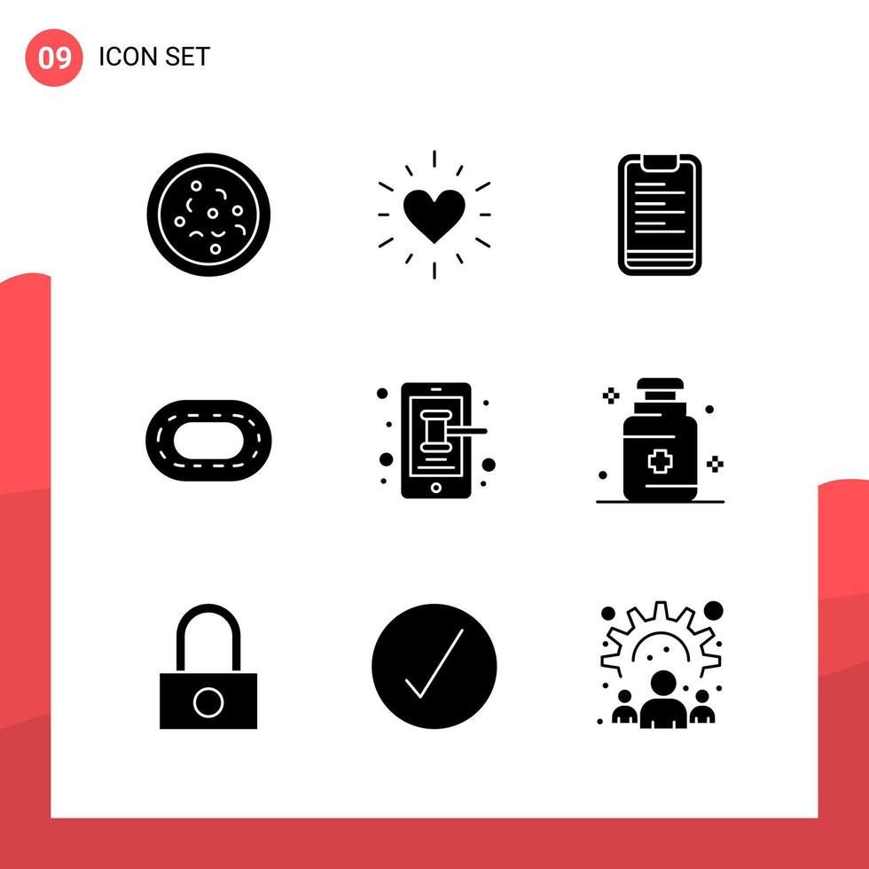 Pack of 9 Universal Glyph Icons for Print Media on White Background vector