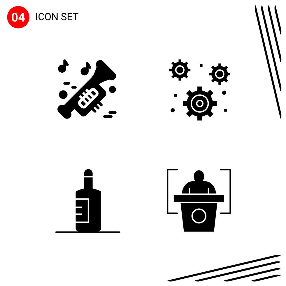 Collection of 4 Vector Icons in solid style Pixle Perfect Glyph Symbols for Web and Mobile Solid Icon Signs on White Background 4 Icons