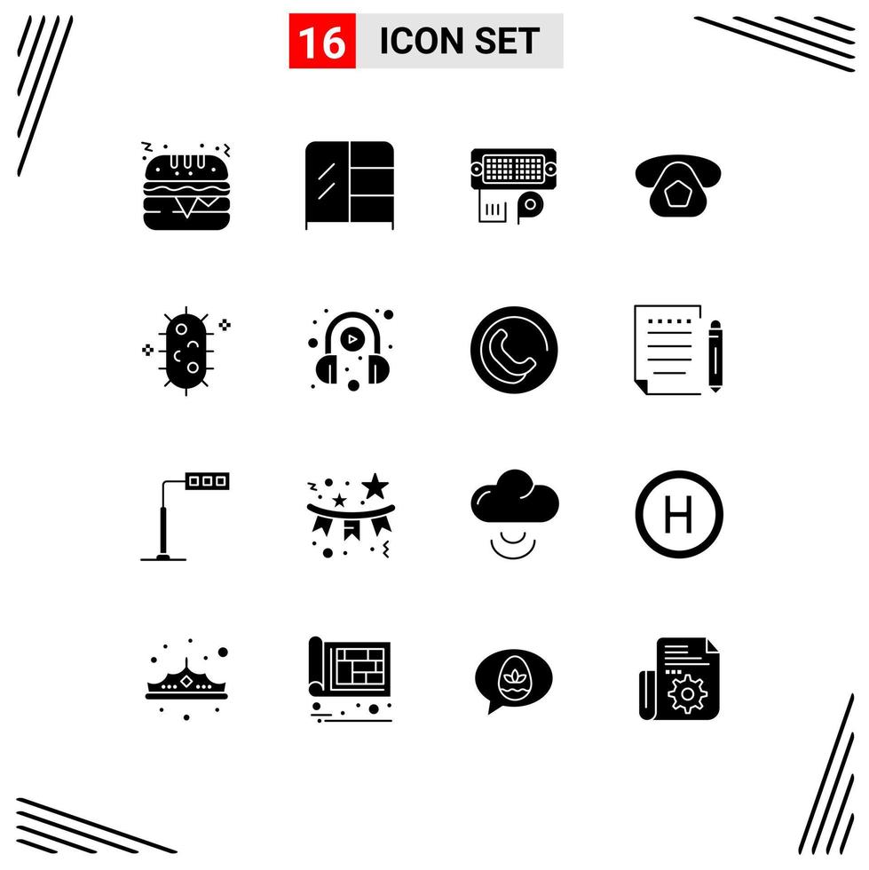 Group of 16 Solid Glyphs Signs and Symbols for chemistry biochemistry data bacteria telephone Editable Vector Design Elements