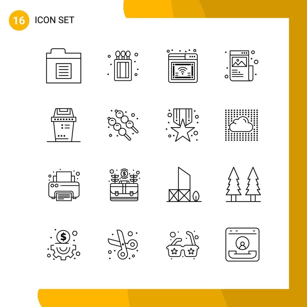 16 Icon Set Line Style Icon Pack Outline Symbols isolated on White Backgound for Responsive Website Designing vector
