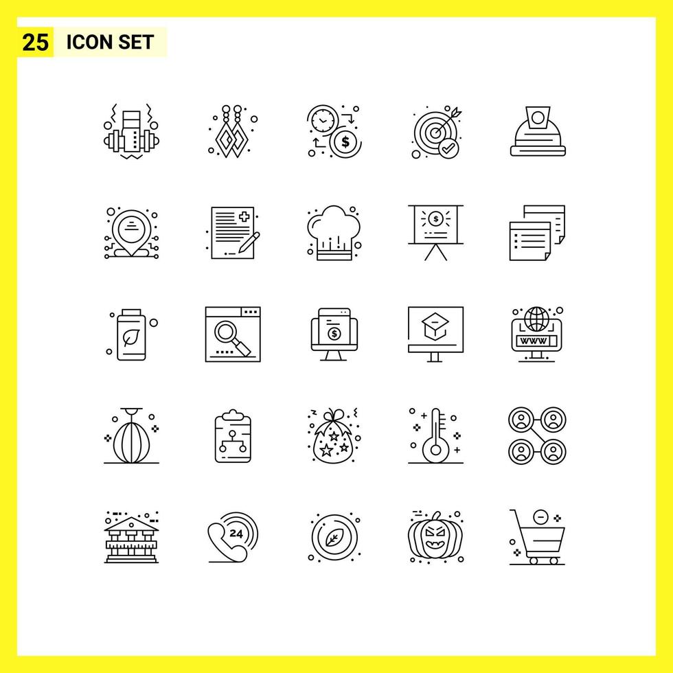 Mobile Interface Line Set of 25 Pictograms of address construction time architecture success Editable Vector Design Elements