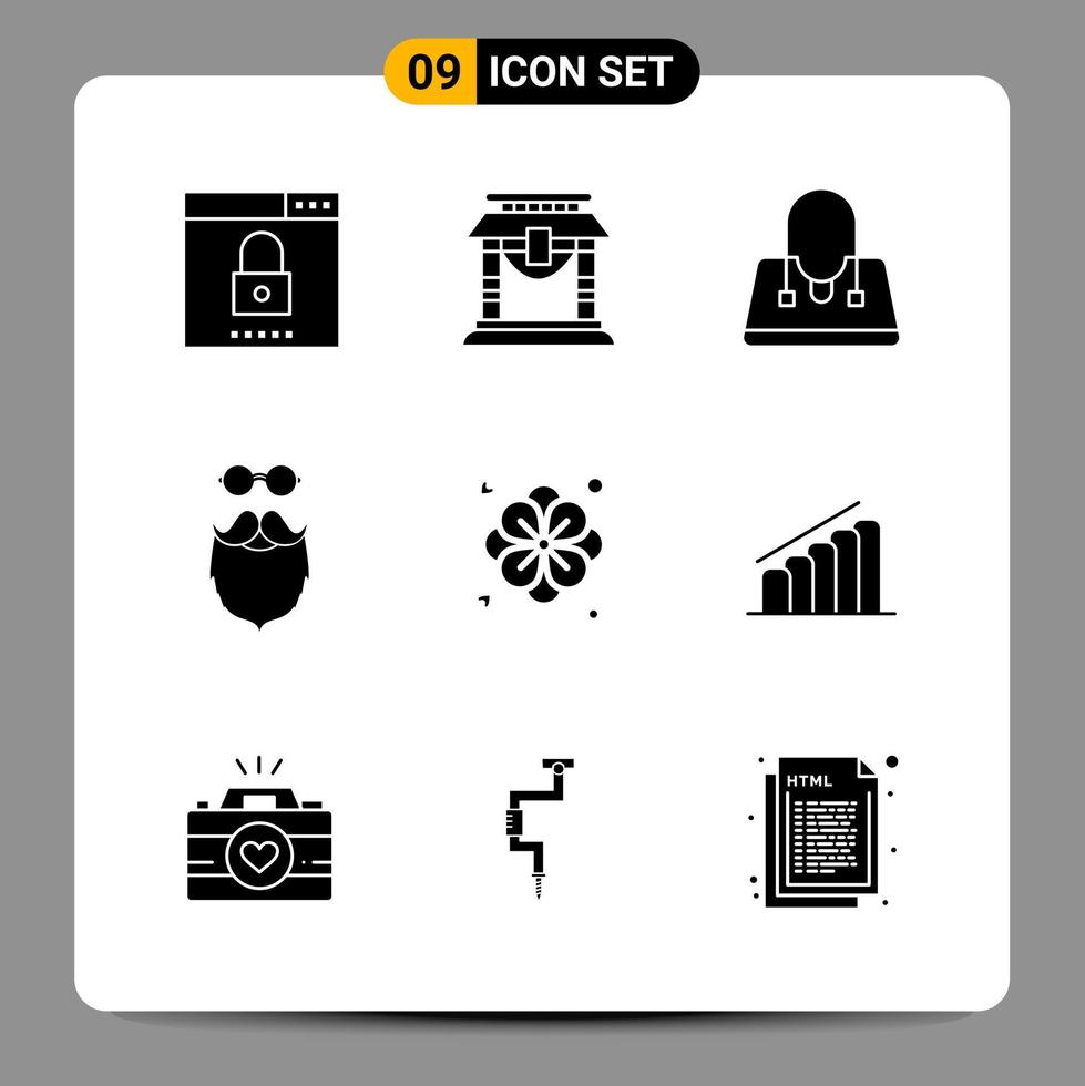 9 Black Icon Pack Glyph Symbols Signs for Responsive designs on white background 9 Icons Set vector