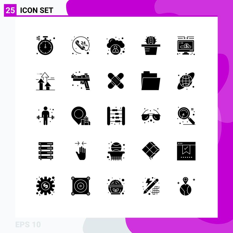 Solid Glyph Pack of 25 Universal Symbols of break donate cloud money charity Editable Vector Design Elements