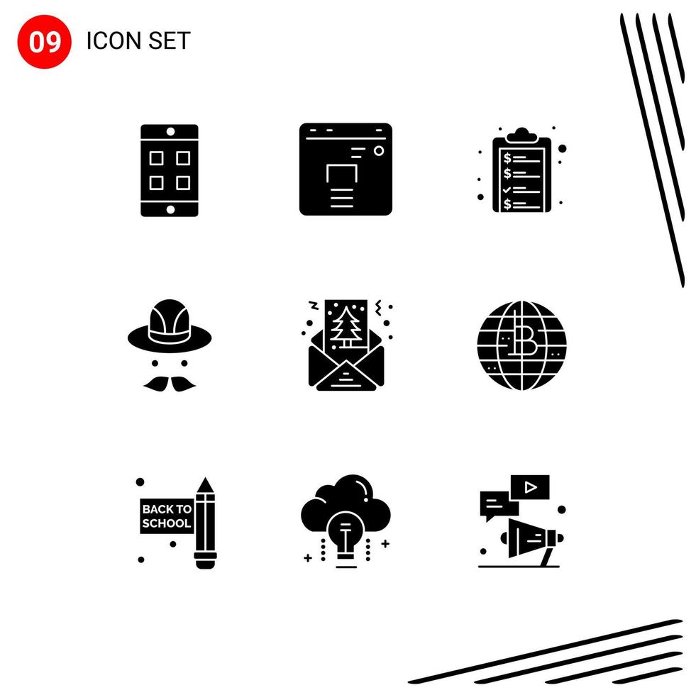 Pictogram Set of 9 Simple Solid Glyphs of future of money greeting list christmas canada Editable Vector Design Elements