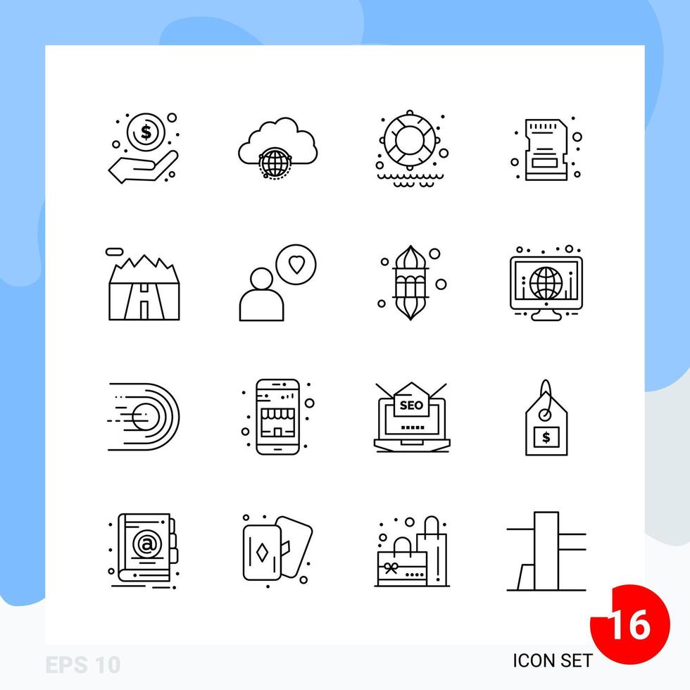 Modern Pack of 16 Icons Line Outline Symbols isolated on White Backgound for Website designing vector