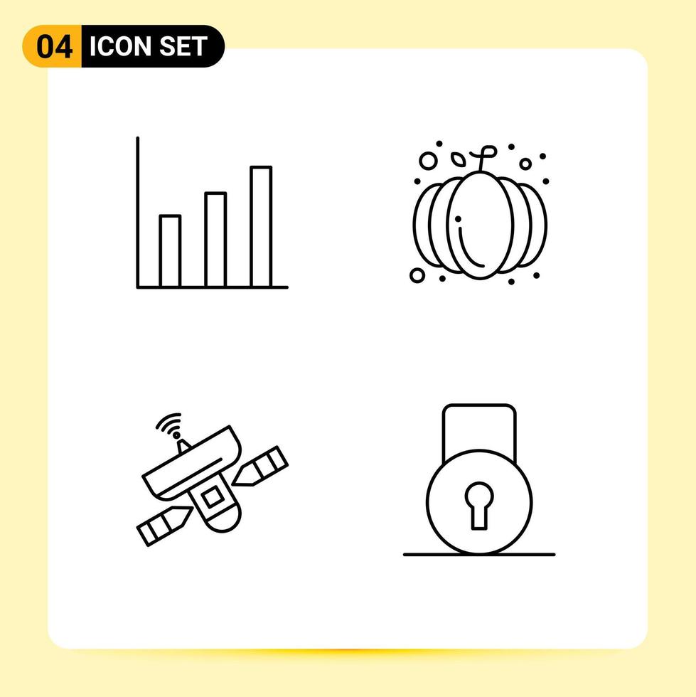 Mobile Interface Line Set of 4 Pictograms of finance radar autumn pumpkin signal Editable Vector Design Elements
