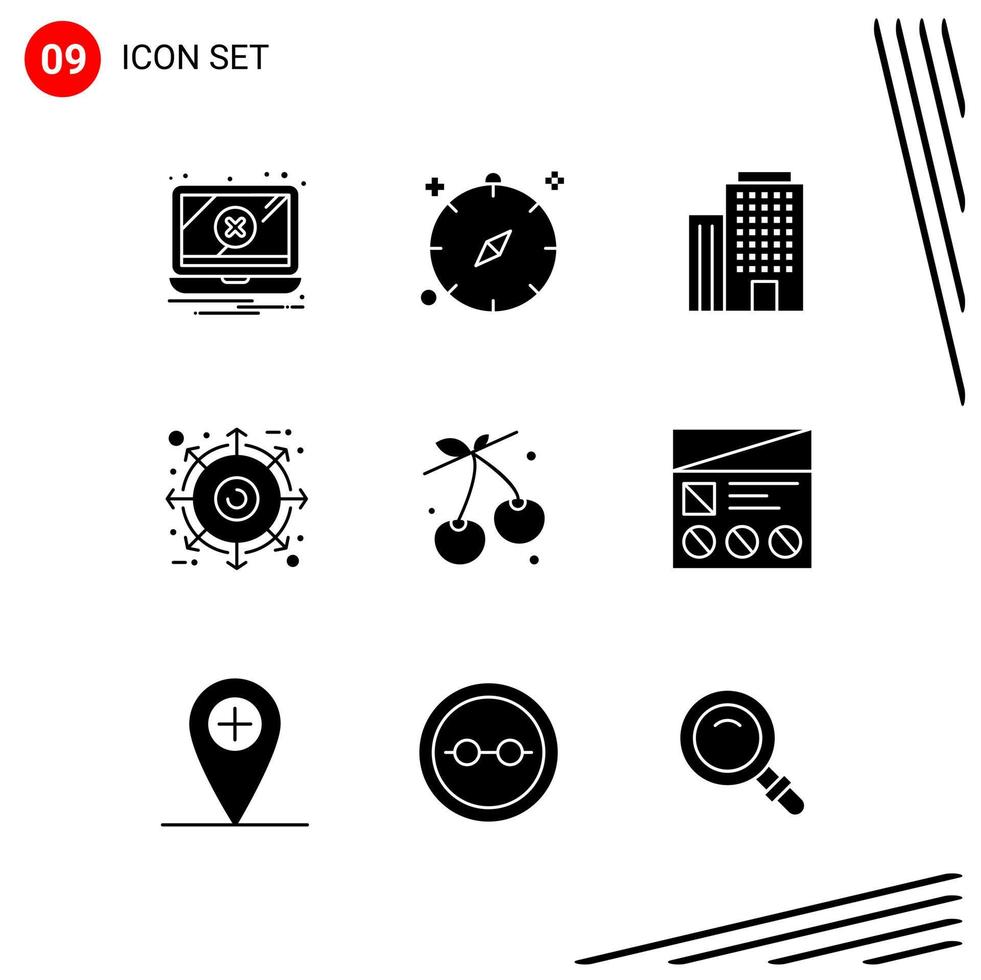 Collection of 9 Vector Icons in solid style Pixle Perfect Glyph Symbols for Web and Mobile Solid Icon Signs on White Background 9 Icons