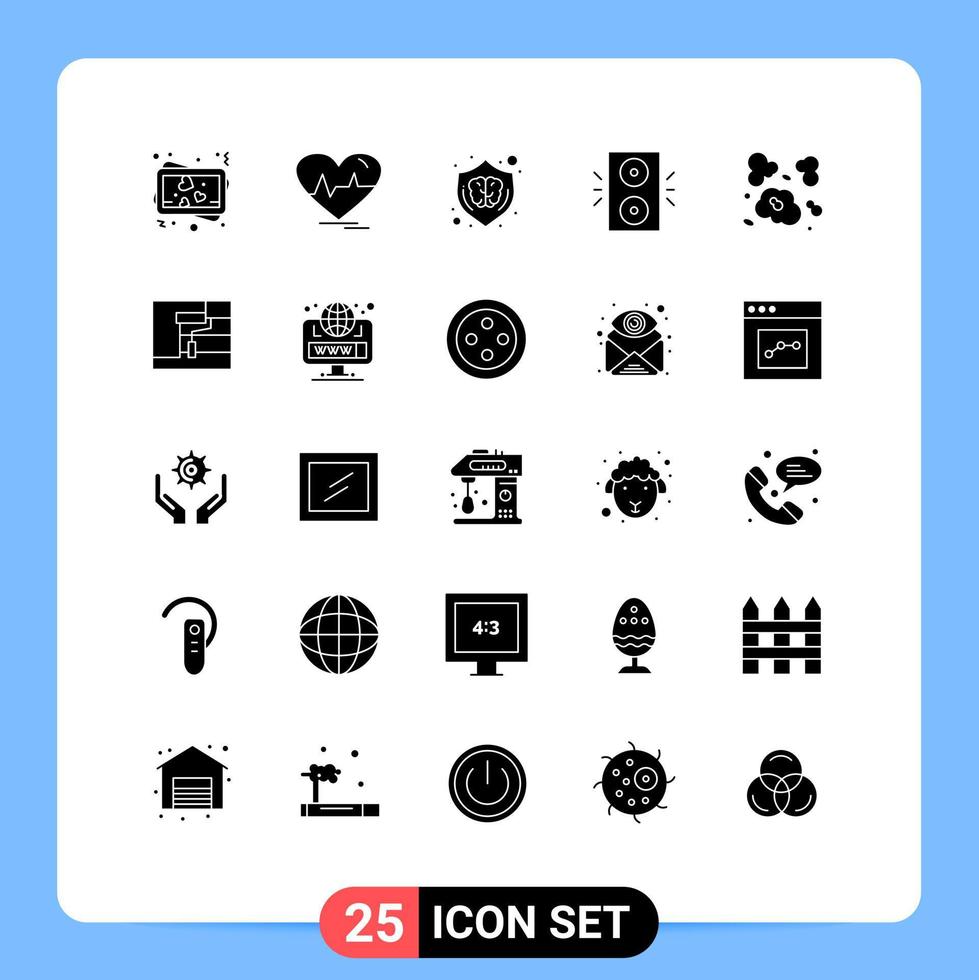 Modern Set of 25 Solid Glyphs Pictograph of air winter creative holiday brain Editable Vector Design Elements