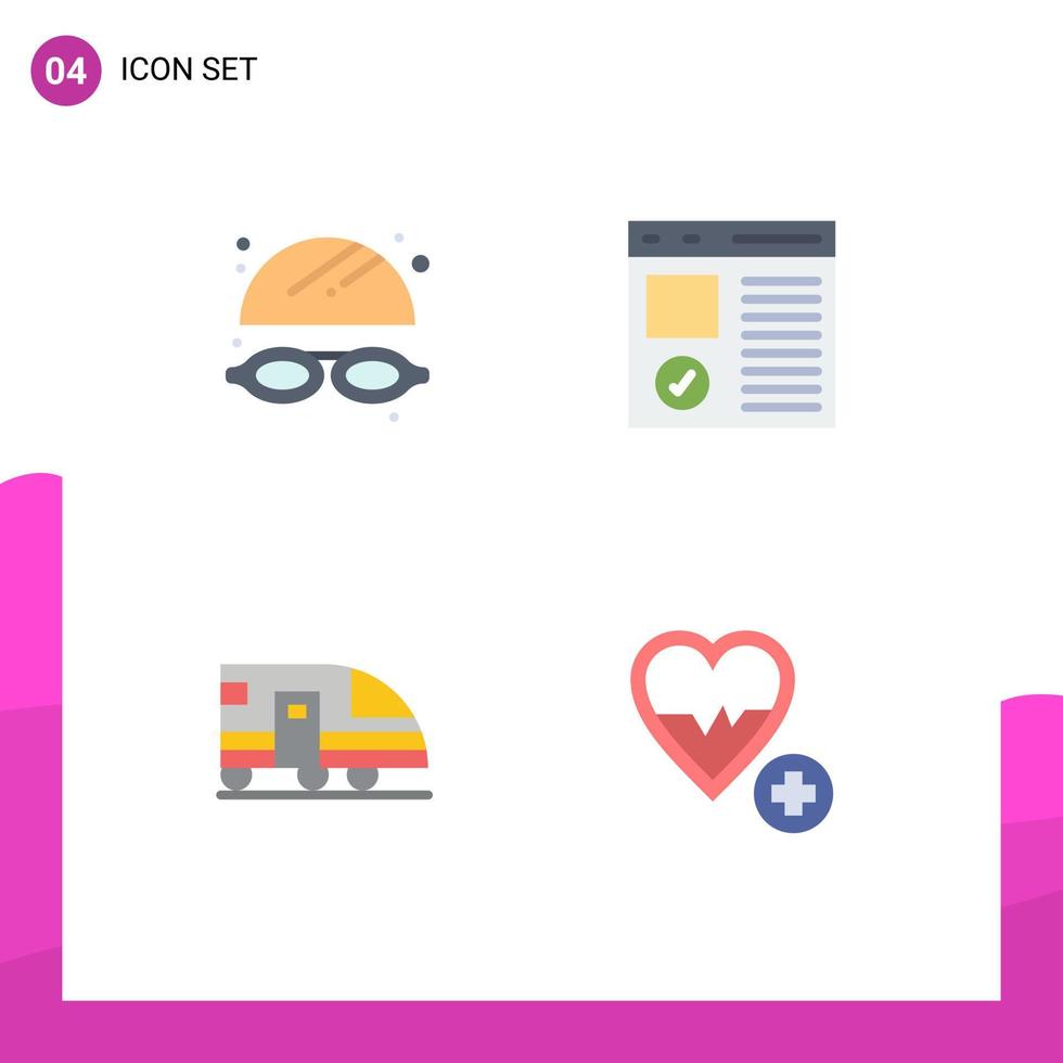 Editable Vector Line Pack of 4 Simple Flat Icons of goggles subway browser development transportation Editable Vector Design Elements