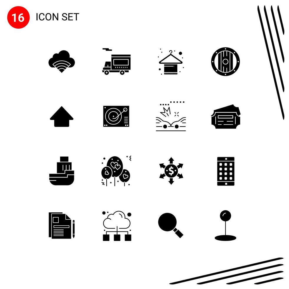 paquete de 16 signos y símbolos de glifos sólidos modernos para medios de impresión web, como elementos de diseño de vectores editables de elementos de escudo de ropa de spa